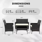 4 Piece Outdoor Patio Furniture Sets,Wicker Rattan Conversation Sets, Bistro Patio Set with 2 Chairs,Soft Cushion,Loveseat and 1 Glass Coffee Table