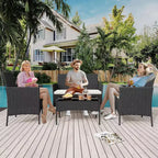 4 Piece Outdoor Patio Furniture Sets,Wicker Rattan Conversation Sets, Bistro Patio Set with 2 Chairs,Soft Cushion,Loveseat and 1 Glass Coffee Table