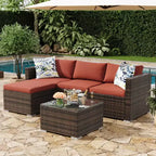 4 Piece Outdoor Patio Furniture Sets,Wicker Rattan Conversation Sets, Bistro Patio Set with 2 Chairs,Soft Cushion,Loveseat and 1 Glass Coffee Table