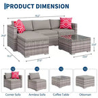 4 Piece Outdoor Patio Furniture Sets,Wicker Rattan Conversation Sets, Bistro Patio Set with 2 Chairs,Soft Cushion,Loveseat and 1 Glass Coffee Table