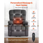 Fauteuil inclinable électrique VEVOR, double moteur, grand fauteuil releveur électrique avec chauffage et massage pour personnes âgées, réglage de position infinie, gris foncé