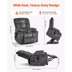 Fauteuil inclinable électrique VEVOR, double moteur, grand fauteuil releveur électrique avec chauffage et massage pour personnes âgées, réglage de position infinie, gris foncé