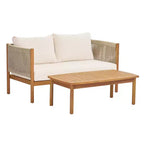 Christopher Knight Home Bradley Patio Modern Acacia Wood 2-Piece Loveseat and Coffee Table Set with Woven Rope Panels and Cushions