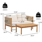 Christopher Knight Home Bradley Patio Modern Acacia Wood 2-Piece Loveseat and Coffee Table Set with Woven Rope Panels and Cushions
