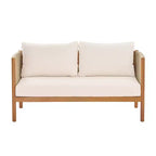 Christopher Knight Home Bradley Patio Modern Acacia Wood 2-Piece Loveseat and Coffee Table Set with Woven Rope Panels and Cushions