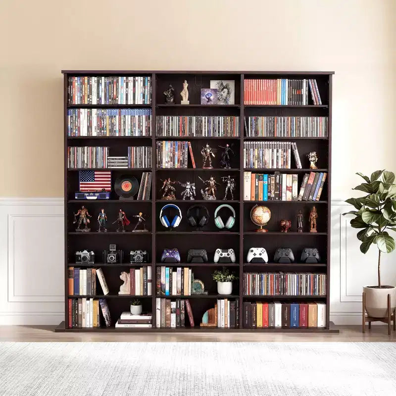 VEVOR Media Storage Cabinet, 8-Tier DVD Shelf Organizer, 55.91 x 8.66 x 51.18 in Multimedia Storage Organizer for CDs, DVDs, Books & Games, Brown