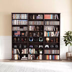 VEVOR Media Storage Cabinet, 8-Tier DVD Shelf Organizer, 55.91 x 8.66 x 51.18 in Multimedia Storage Organizer for CDs, DVDs, Books & Games, Brown