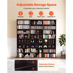 VEVOR Media Storage Cabinet, 8-Tier DVD Shelf Organizer, 55.91 x 8.66 x 51.18 in Multimedia Storage Organizer for CDs, DVDs, Books & Games, Brown