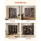 VEVOR Media Storage Cabinet, 8-Tier DVD Shelf Organizer, 55.91 x 8.66 x 51.18 in Multimedia Storage Organizer for CDs, DVDs, Books & Games, Brown
