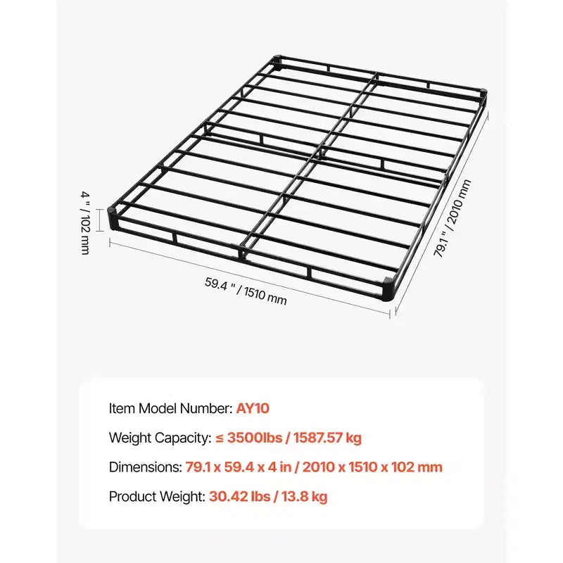 Sommier tapissier VEVOR, cadre de lit queen size avec tissu lavable, cadre en métal robuste pour lit queen, support de matelas de 10,16 cm, noir