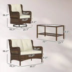 4 Piece Rattan Patio Furniture Set, Conversation Set with Swivel Glider Chairs Table Loveseat for Garden, Patio