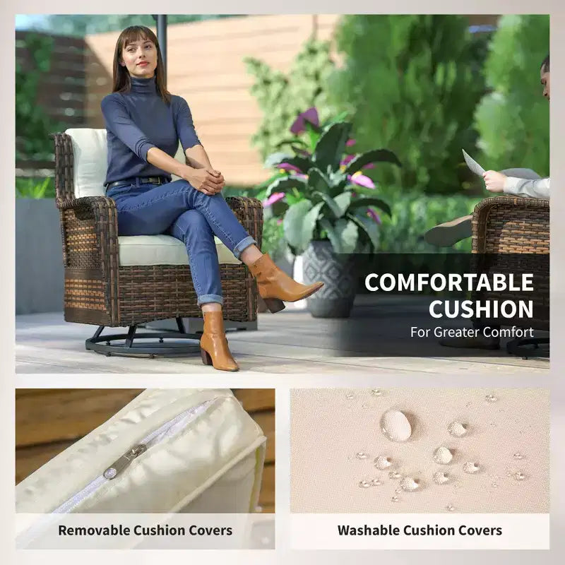 4 Piece Rattan Patio Furniture Set, Conversation Set with Swivel Glider Chairs Table Loveseat for Garden, Patio