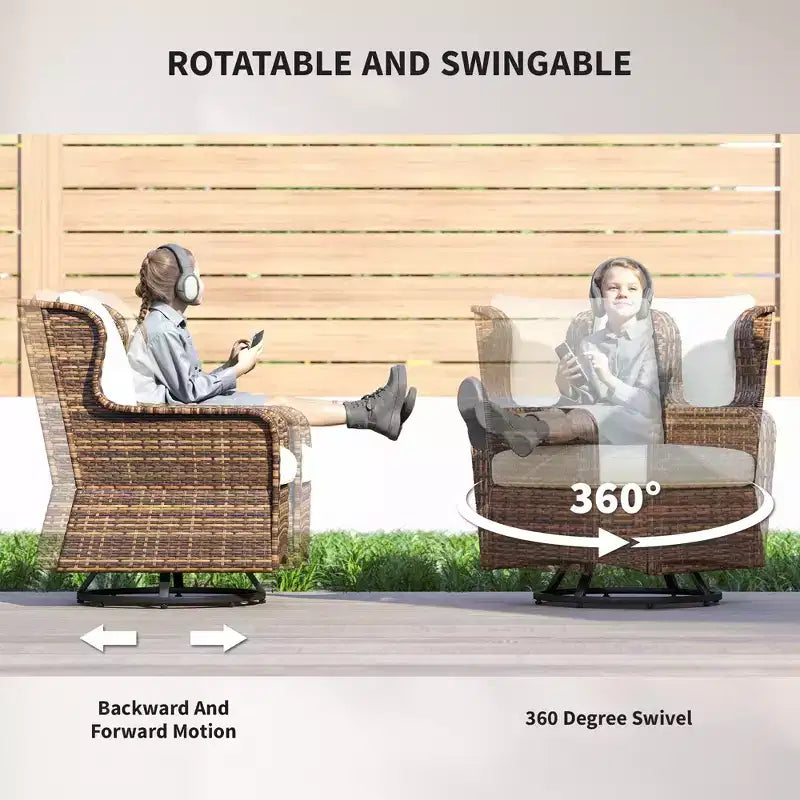 4 Piece Rattan Patio Furniture Set, Conversation Set with Swivel Glider Chairs Table Loveseat for Garden, Patio