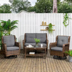 4 Piece Rattan Patio Furniture Set, Conversation Set with Swivel Glider Chairs Table Loveseat for Garden, Patio
