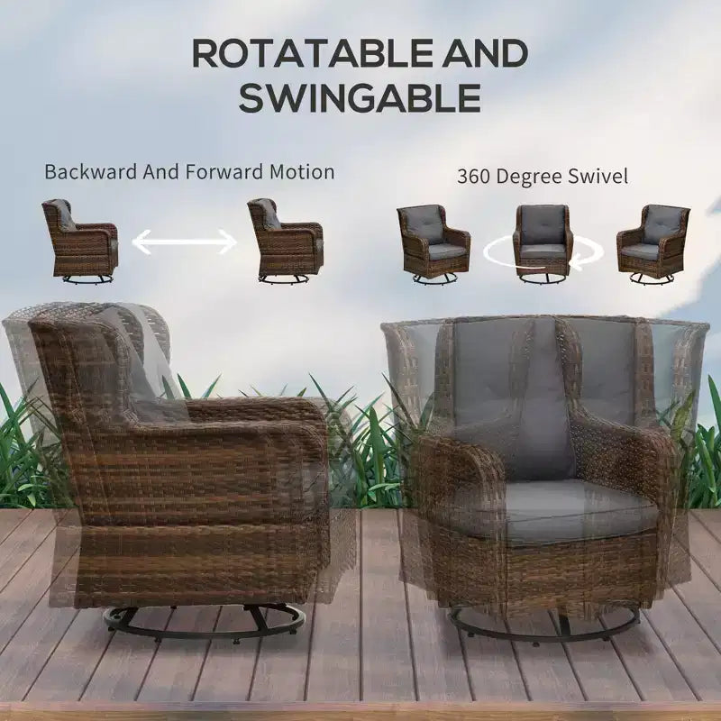 4 Piece Rattan Patio Furniture Set, Conversation Set with Swivel Glider Chairs Table Loveseat for Garden, Patio