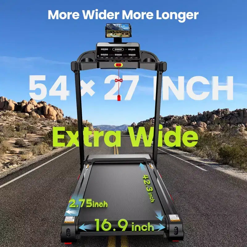 Folding Treadmill with 10% Incline for Home, Quiet Brushless Motor, 330 lb Capacity, App Control