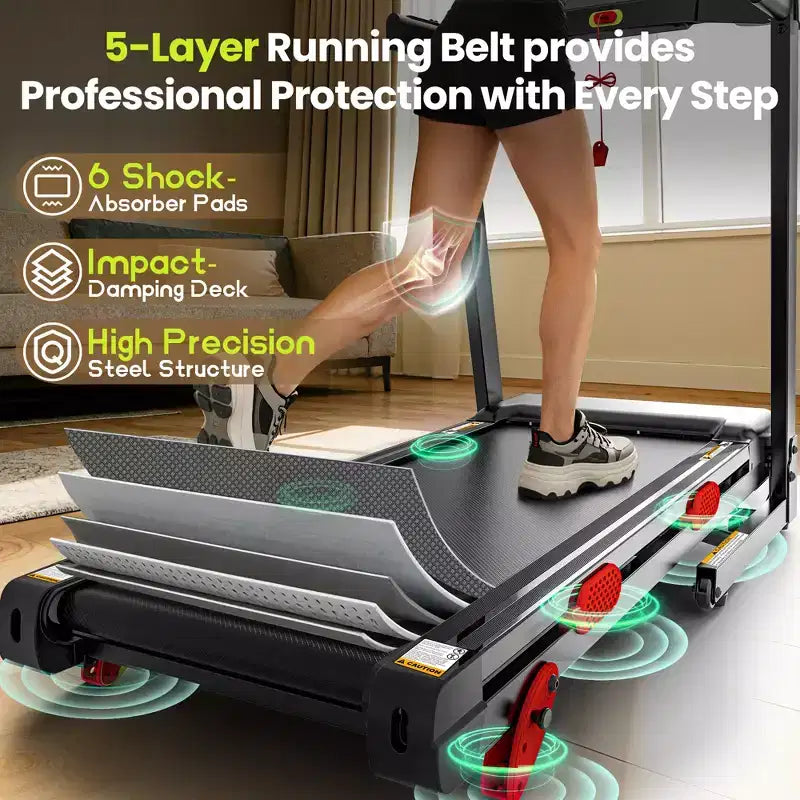 Folding Treadmill with 10% Incline for Home, Quiet Brushless Motor, 330 lb Capacity, App Control
