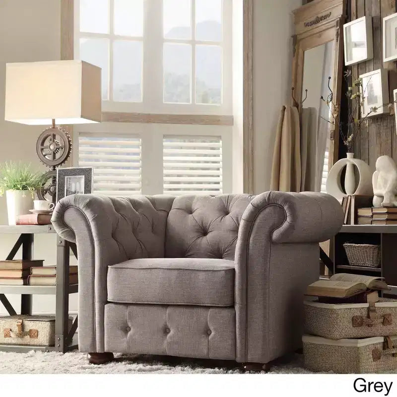 Fauteuil d'appoint de salon en lin Cartia - Gris - iNSPIRE Q
