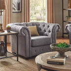 Fauteuil d'appoint de salon en lin Cartia - Gris - iNSPIRE Q