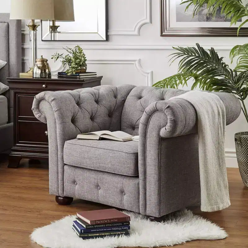 Fauteuil d'appoint de salon en lin Cartia - Gris - iNSPIRE Q