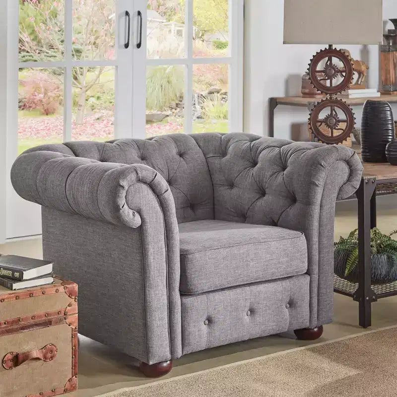 Fauteuil d'appoint de salon en lin Cartia - Gris - iNSPIRE Q