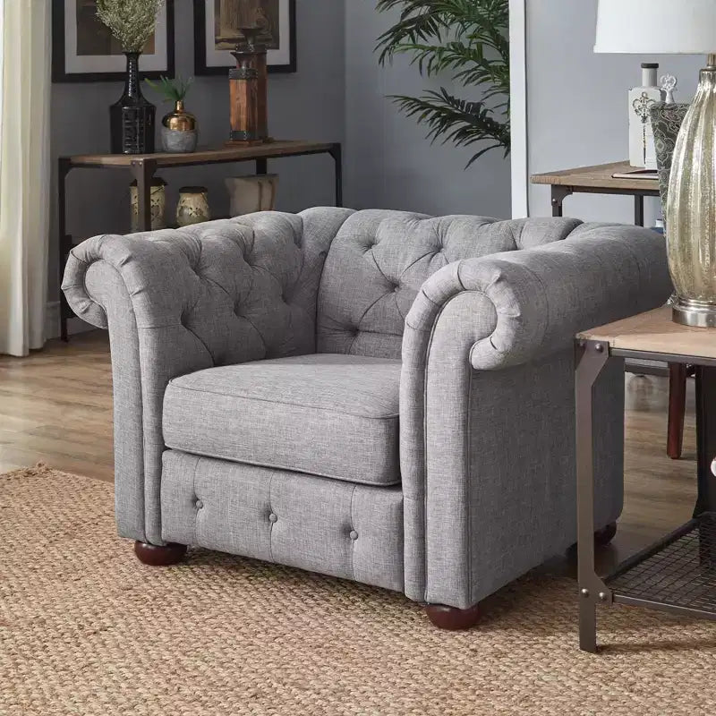 Fauteuil d'appoint de salon en lin Cartia - Gris - iNSPIRE Q