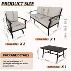 ALAULM Ensemble de conversation de terrasse 5 places, Ensemble de canapé-fauteuil à bascule extérieur avec coussins épais et table basse, Ensemble de meubles de bistrot