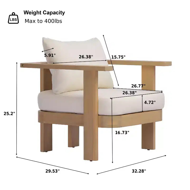 Christopher Knight Home Abena Modern 4 Piece Patio Acacia Wood Seating Set with Cushion and Slatted Coffee Table