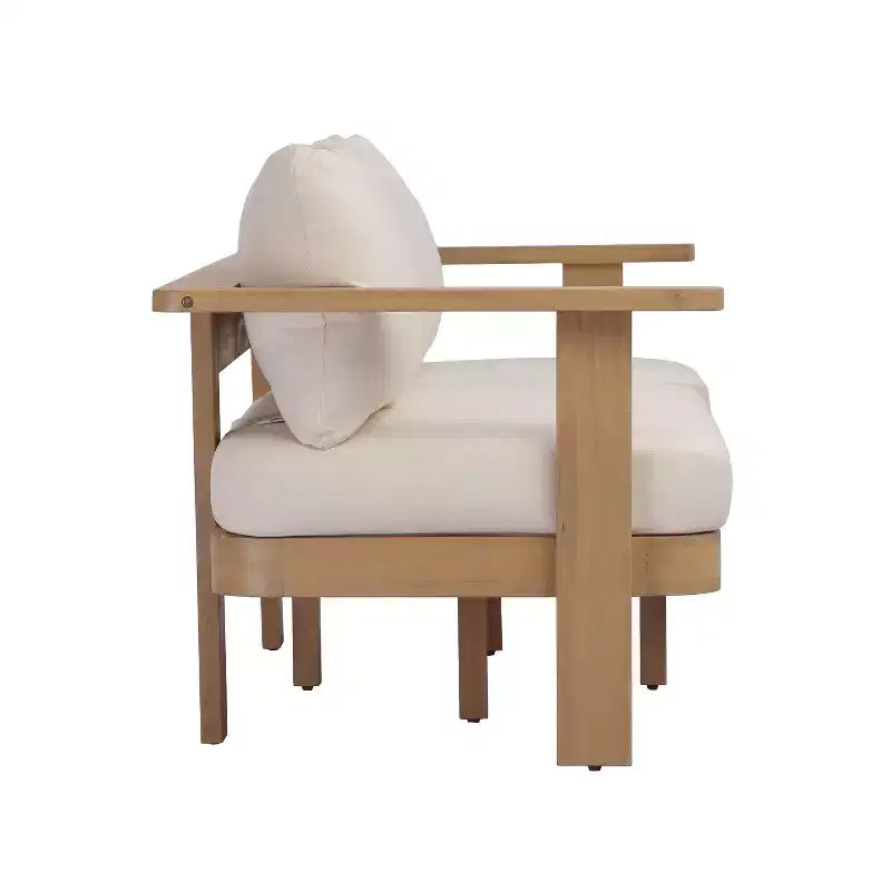 Christopher Knight Home Abena Modern 4 Piece Patio Acacia Wood Seating Set with Cushion and Slatted Coffee Table