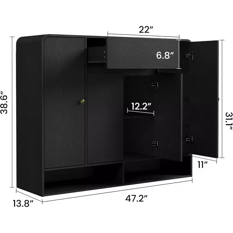 47.2 Inch Shoe Storage Cabinet, 4 Doors, 1 Drawer, Freestanding Entryway Organizer, for Hallway, Living Room