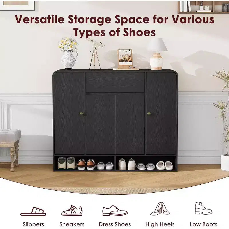 47.2 Inch Shoe Storage Cabinet, 4 Doors, 1 Drawer, Freestanding Entryway Organizer, for Hallway, Living Room
