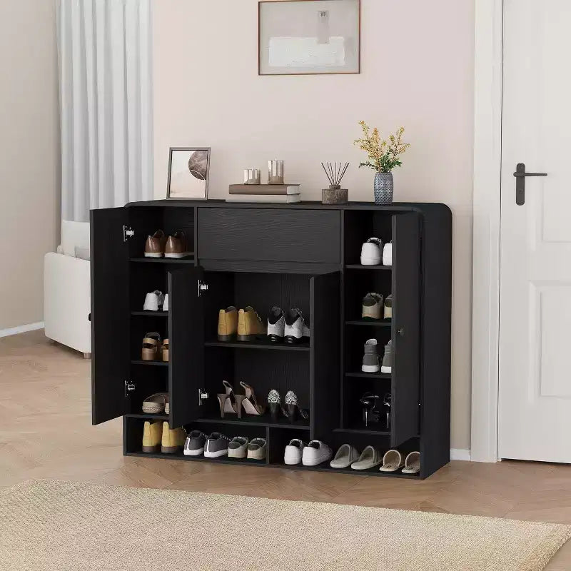 47.2 Inch Shoe Storage Cabinet, 4 Doors, 1 Drawer, Freestanding Entryway Organizer, for Hallway, Living Room