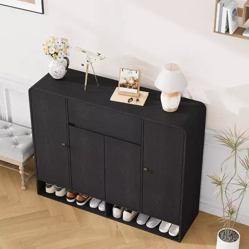 47.2 Inch Shoe Storage Cabinet, 4 Doors, 1 Drawer, Freestanding Entryway Organizer, for Hallway, Living Room