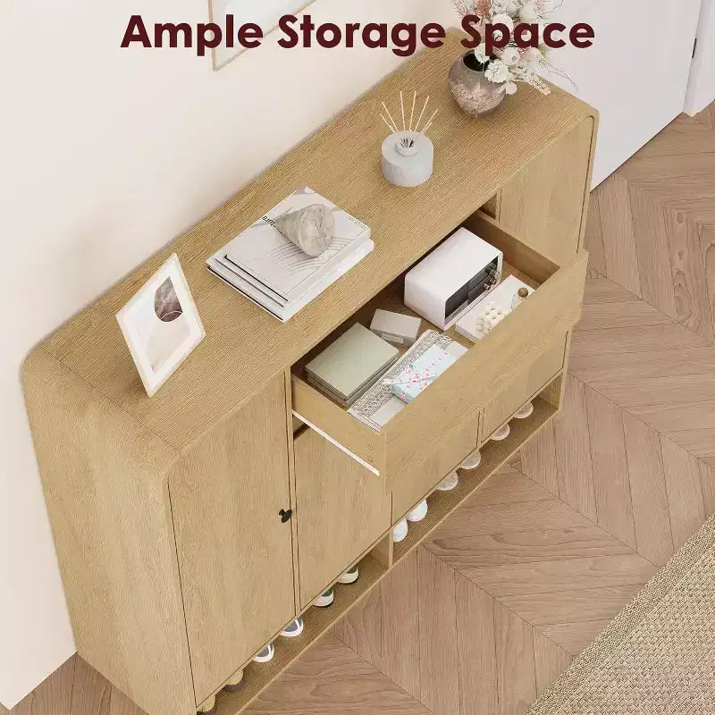 47.2 Inch Shoe Storage Cabinet, 4 Doors, 1 Drawer, Freestanding Entryway Organizer, for Hallway, Living Room