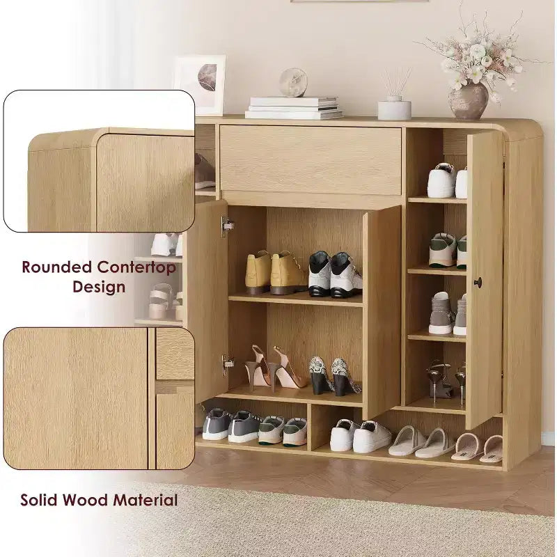 47.2 Inch Shoe Storage Cabinet, 4 Doors, 1 Drawer, Freestanding Entryway Organizer, for Hallway, Living Room