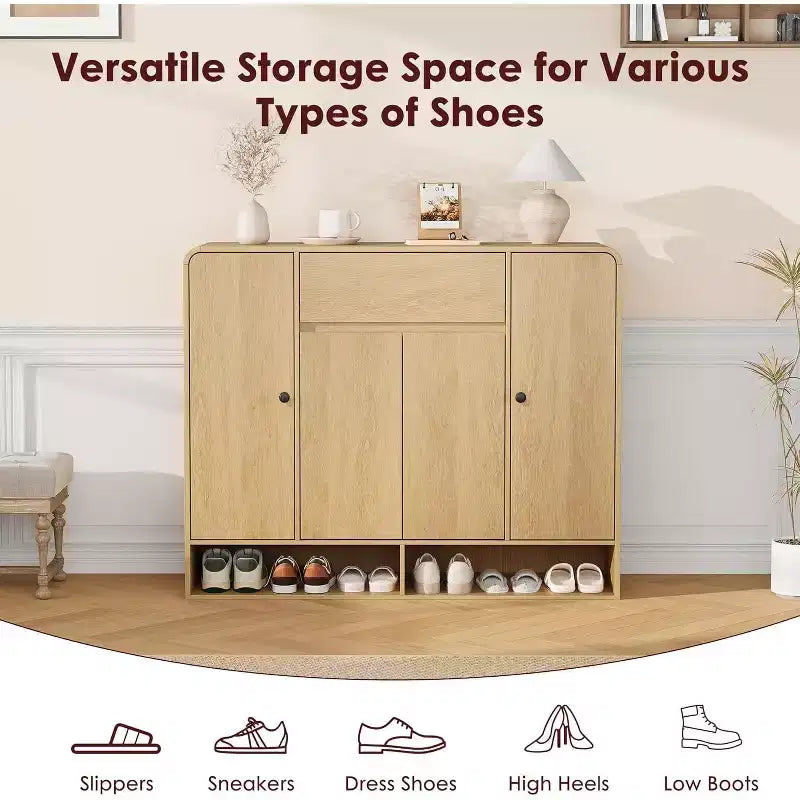 47.2 Inch Shoe Storage Cabinet, 4 Doors, 1 Drawer, Freestanding Entryway Organizer, for Hallway, Living Room