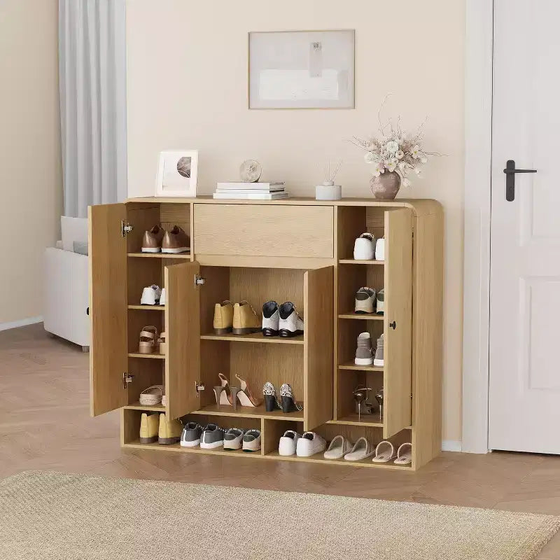 47.2 Inch Shoe Storage Cabinet, 4 Doors, 1 Drawer, Freestanding Entryway Organizer, for Hallway, Living Room