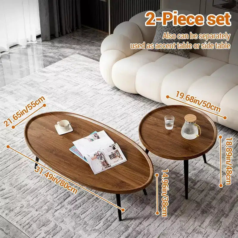 Tables basses rondes gigognes (lot de 2) pour salon, tables d'appoint en bois pour petits espaces, balcon