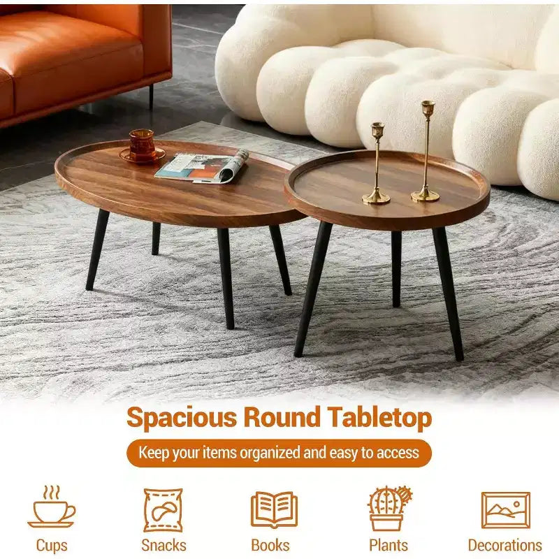 Tables basses rondes gigognes (lot de 2) pour salon, tables d'appoint en bois pour petits espaces, balcon