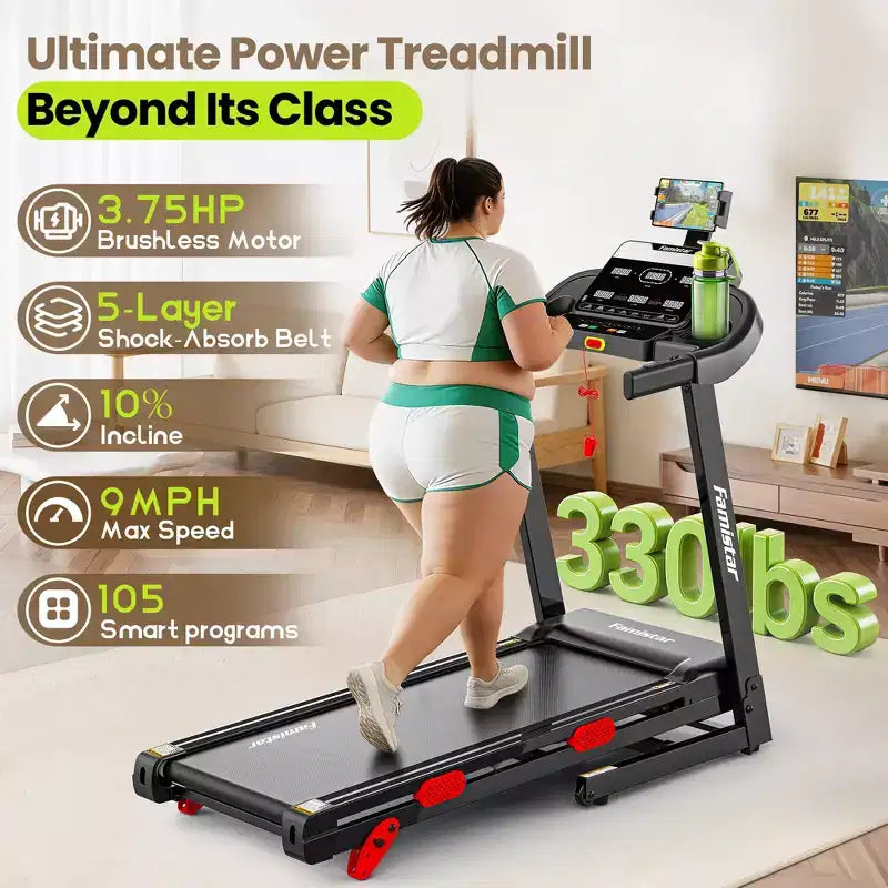 Tapis de course pliable compact pour la maison avec moteur de 3,75 CV, contrôle par application, Bluetooth, inclinaison de 10 %, capacité de 150 kg