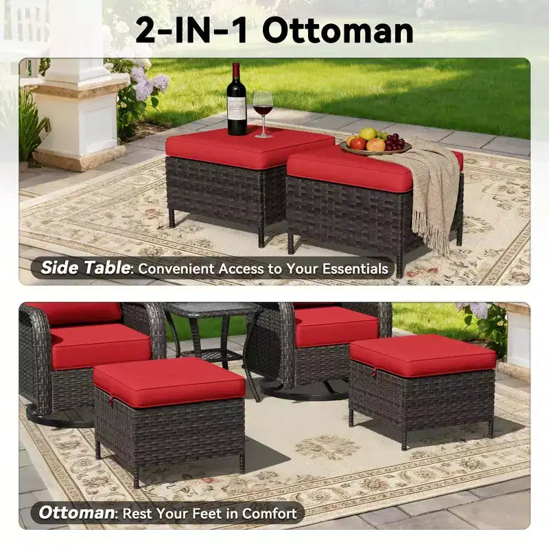 UPTIOT Ensemble de chaises berçantes d'extérieur avec pouf et table basse