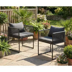 Lot de 2 chaises de jardin modernes en rotin synthétique avec coussins, mobilier d'extérieur résistant aux intempéries pour patio, balcon ou terrasse, assise confortable