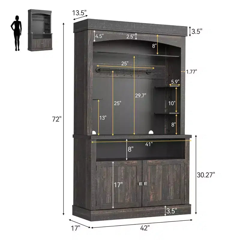 Farmhouse Coffee Bar Cabinet, Large Kitchen Pantry, Adjustable Shelves, for Dining Room, Living Room