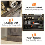 Farmhouse Coffee Bar Cabinet, Large Kitchen Pantry, Adjustable Shelves, for Dining Room, Living Room