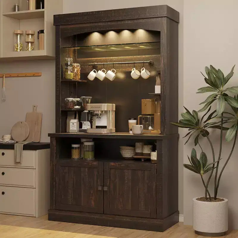 Farmhouse Coffee Bar Cabinet, Large Kitchen Pantry, Adjustable Shelves, for Dining Room, Living Room
