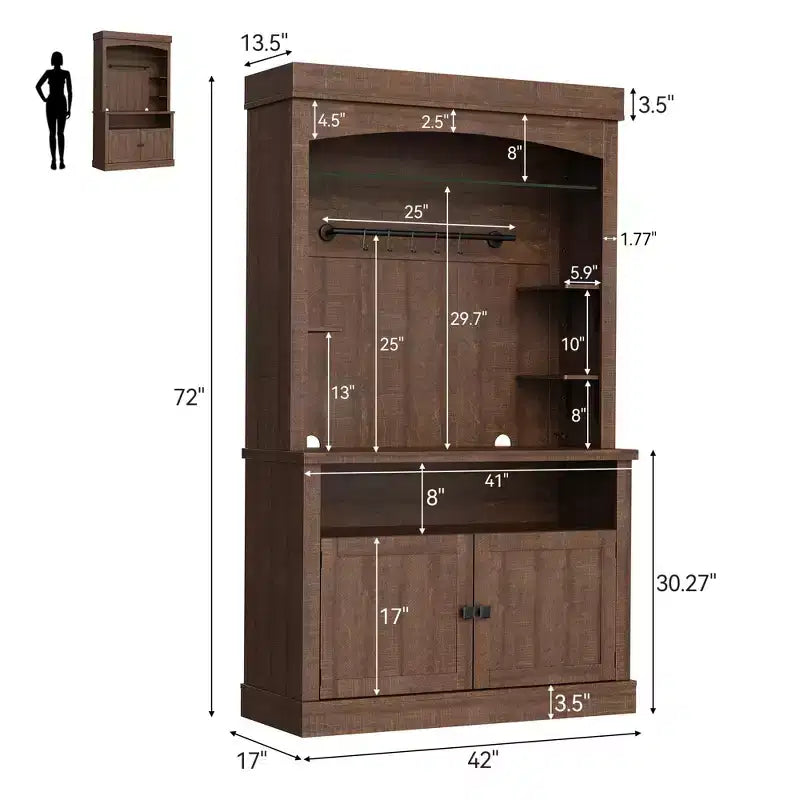 Farmhouse Coffee Bar Cabinet, Large Kitchen Pantry, Adjustable Shelves, for Dining Room, Living Room