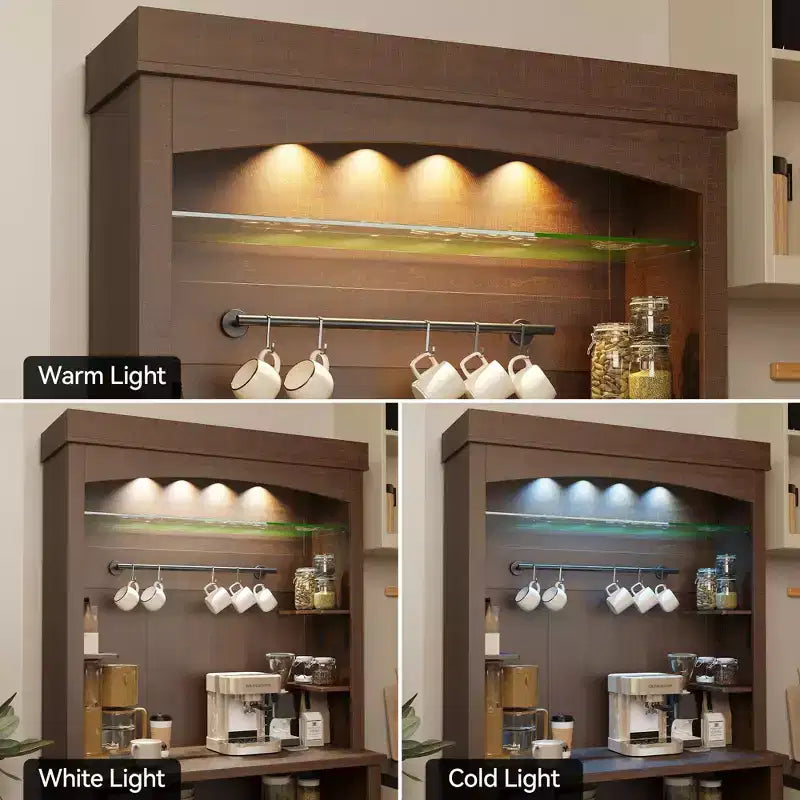 Farmhouse Coffee Bar Cabinet, Large Kitchen Pantry, Adjustable Shelves, for Dining Room, Living Room
