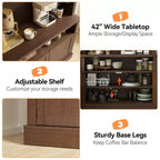 Farmhouse Coffee Bar Cabinet, Large Kitchen Pantry, Adjustable Shelves, for Dining Room, Living Room