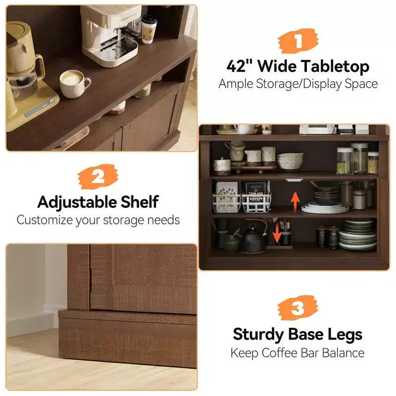 Farmhouse Coffee Bar Cabinet, Large Kitchen Pantry, Adjustable Shelves, for Dining Room, Living Room