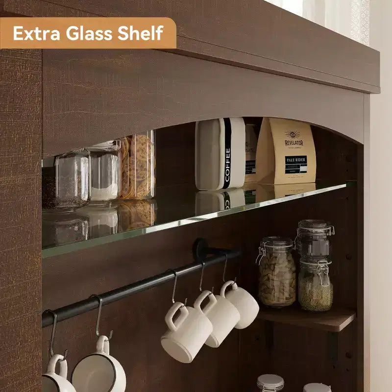 Farmhouse Coffee Bar Cabinet, Large Kitchen Pantry, Adjustable Shelves, for Dining Room, Living Room